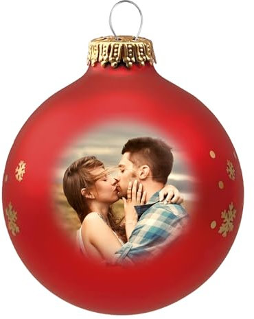 Contento Christbaumkugeln rot mit Foto, aus Glas, personalisiert - stilvoll, Weihnachten, individuell und persönlich - Weihnachtsbaum Deko weinrot (rot, 1 STK.)