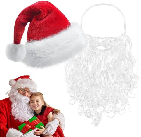 Weihnachtsmütze und Bart,Weihnachtsmannbart und Mütze | Cosplay Bart und Mütze Set,Anzieh-Requisiten, Weihnachtsmütze, Weihnachtsmann, gefälschter Bart für Cosplay, Weihnachtsfeier, Performance-Zubehö