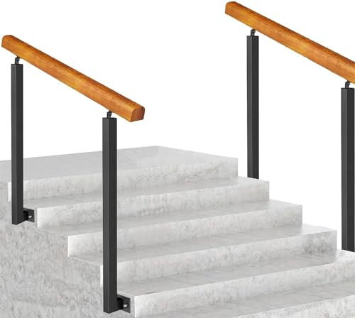 Corrimano in legno massiccio per interni ed esterni, antiscivolo, 81,3 cm, ringhiera per scale con pali in ferro battuto, confezione da 2
