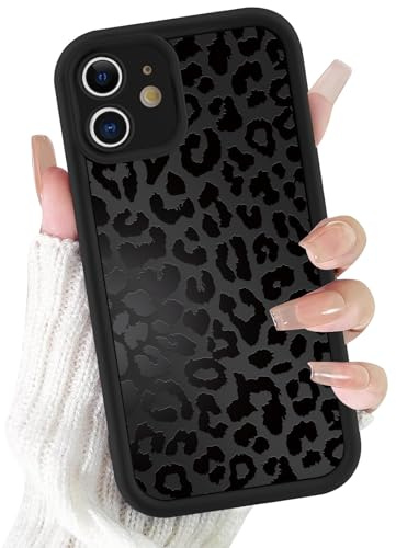 ZhuoFan Hülle für iPhone 12 6,1”, Aesthetic Leopard Muster Handyhülle Schwarz Matte Schutzhülle Ultra Weich Silikon Dünn TPU Case Stoßfest Kratzfest Bumper Cover, 05
