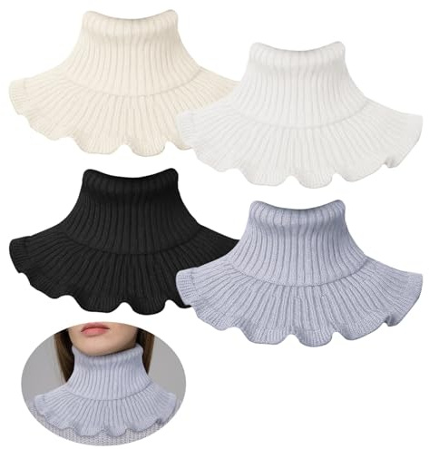 TUONYIS 4 Piezas Cuello Falso Tejido Cuello Falso Desmontable Collar Falso de Dama Cuello Tortuga Bufanda Volantes Cuello Alto Bufanda Mujer