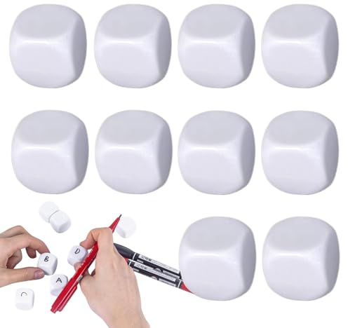 Trocken abwischbare Würfel, Blanko-Würfel, 10 x runde weiße Würfel aus Acryl, trocken abwischbare Blöcke, leere Würfel für Klassenzimmer, Mathematikunterricht, Zählen, Schulbedarf