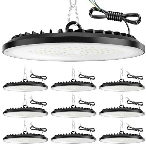 ZXICH 150W UFO LED de alta luz de la bahía,22500LM,6000K blanco frío lámpara de taller,IP65 impermeable LED Iluminación Comercial para Garaje Fábrica Taller(10 Pack,150W)