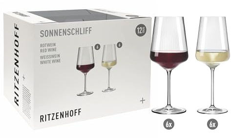 RITZENHOFF 6281001 Weinglas 12er Set - 6x Rotweinglas 500 ml, 6x Weißweinglas 400 ml - Sonnenschliff, Made in Germany