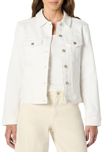 Amazon Essentials Women's Women's Low Stretch Denim Regular-Fit Button-Front Trucker Jacket, White, XS