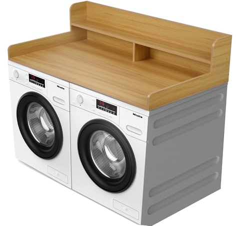 CXNGD 2-Tier Washer and Dryer Countertop, Wooden Washer Dryer Countertop, 27.5 Depth X 54 Laundry Countertop Over Washer and Dryer for Folding Clothes Over Washer and Dryer (Light Walnut)