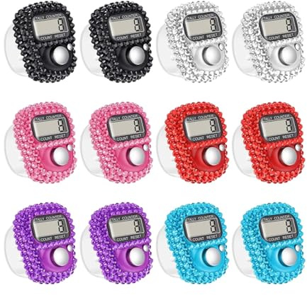 6 Pieces Electronic Finger Counter, LCD Digital Display Hand Tally Clicker Counter, Portable Handheld Click Counters for Golf, Lap, Knitting, Row, Goods Counting, Fishing