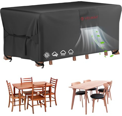 Velway Patio Furniture Cover Waterproof - Heavy-Duty 500D Upgraded Tear-resistant Outdoor Table Chair Set Cover with Windproof Buckles&Large Air Vent Anti-UV Rectangle Furniture Covers 67x37x28