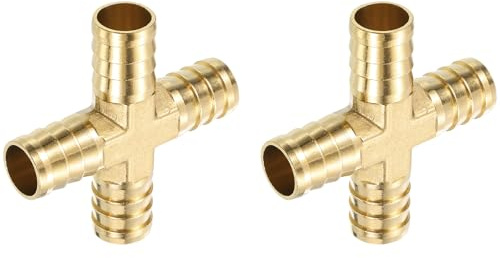 QUARKZMAN 2Pcs Laiton 4 Voie Tuyau Raccord, 3/4 (19mm) Croix Cannelure Union Raccord Tuyau Adaptateur pour Eau/Carburant/Air Transport Connecter Pipelines