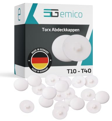 emico Kappen für Torx-Schrauben T10 - Weiß - 100 Stück - Abdeckkappen aus flexiblem LDPE - Rückstandsfrei & passgenau - Ideal für EIN sauberes Erscheinungsbild & sicheren Schutz