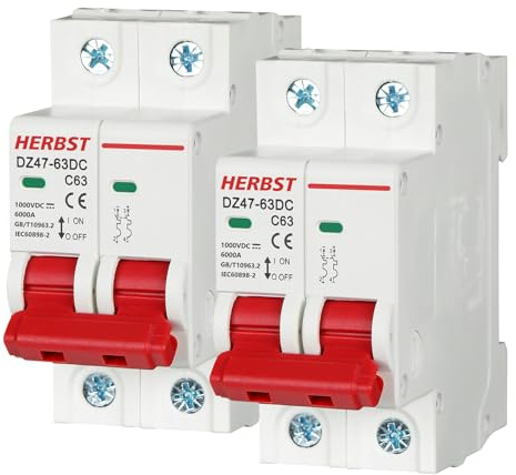 Herbst 2 Stück Pv Sicherungsautomat, DC 1000V 63A 2 Polig DZ47-C63 DC