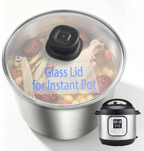 Glass Lid for Instant Pot 6 Quart, 9.1-In Glass Cover for Instantpot, Lid Replacement for Instant Pot 6 QT, Accessories 6 QT for Insta pot, Heat Resistant Handle & Stainless Steel Rim