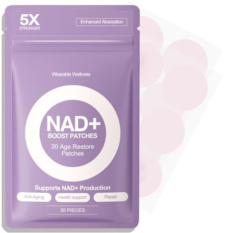 NAD+ Boost Patches - Natural Energy & Focus Support - Slow-Release Vitamin B3 Transdermal Patches - Promote Cellular Renewal, Anti-Ageing & Recovery - Botanical Plant-Based Formula - 30-Day Supply