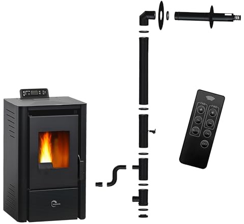 Poêle à granulés étanche Anita 9,4 kW Noir Sannover + Kit d’installation