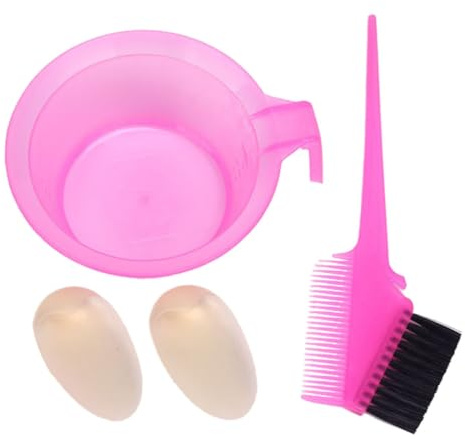GOOHOCHY 2 Sets Professional Hairdressing Comb and Hair Coloring Bowl Kit Pink Double-sided Salon Tool Reusable Plastic Hair Dye Brush for DIY Hairdressers