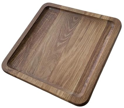 Generisch Holzteller aus Eiche 25 x 25 cm – Rustikales Holz Tablett/Schale im Mittelalter Stil – Massives Eichenholz, natur geölt – Servierplatte für Brot, Käse, Snacks & Deko
