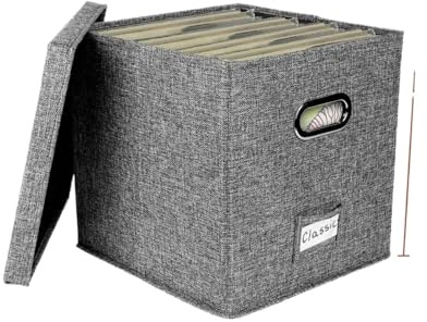 WAJJWI Sturdy Vinyl Record Storage Box 13inch/33cm Stackable LP Holder with Lid Album Organizer Linen Fabric Case Decorative Moving para Discos
