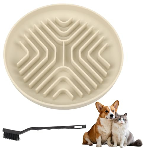 Slow Feeder hundskål 20 cm, halkfri anti-snow hundskål, silikonmatare mot för snabb ätning, för hundar/katter/valpar, med rengöringsborste (ljusbeige)