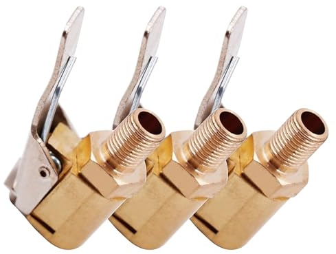 Odetina 3PCS Brass Locking Tire Air Chucks, Heavy Duty Tyre Valve Extension Adaptor With Clip, No Leakage Tires Chucks, For Inflator Compressor