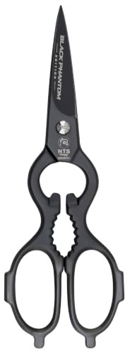 Profi 4in1 Küchenschere Black Phantom Edition 8, Handgeschmiedete 4in1 Haushaltsschere in edlem Schwarz, Rostfrei
