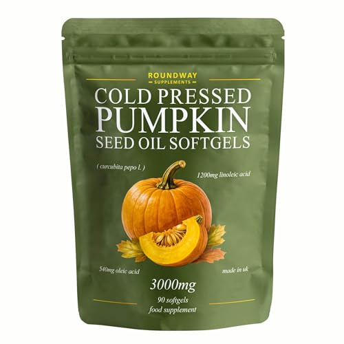 Pumpkin Seed Oil for Hair Growth | 3000mg High Strength Softgel Capsules | 90 Count | Made in the UK by Roundway Supplements