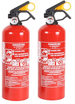 2 Stück ABC-Pulverfeuerlöscher 1kg Halterung/Manometer (GP-1X Autofeuerlöscher fabrikfrisch)