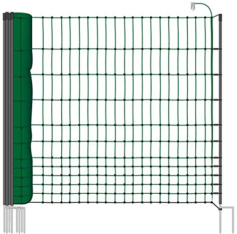 VOSS.farming 25 m Hühnerzaun, Geflügelzaun, Geflügelnetz, 112 cm, 9 Pfähle, 2 Spitzen, grün Classic