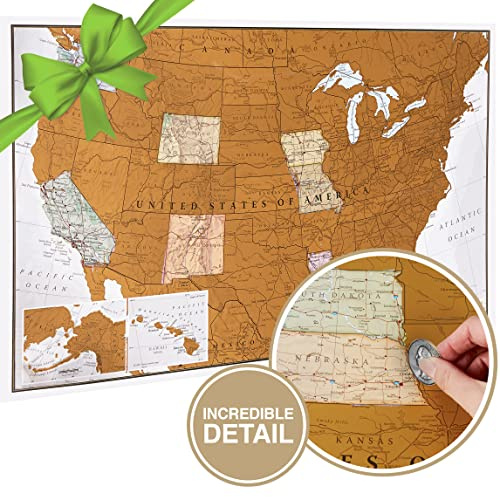 Maps International Rubbelkarte der Vereinigten Staaten, USA-Wandkarte, Rubbeln, detaillierte Kartografie, US-Bundesstaaten, Nationalparks