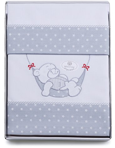 PEKITAS Juego De 3 Piezas De Sábanas Finas Para Coche/Capazo/Carrito 40X80 CM 100% Algodón HECHO EN PORTUGAL(funda almohada + sabana + bajera con goma,osito Blanco)