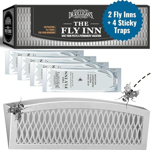 Dr. Killigan's The Fly Inn, Sticky Fly Strips, Indoor Insect Trap, Catches and Hides Bugs Better Than Fly Paper or Ribbon, Fly Catcher Indoor (2+4, Gray)