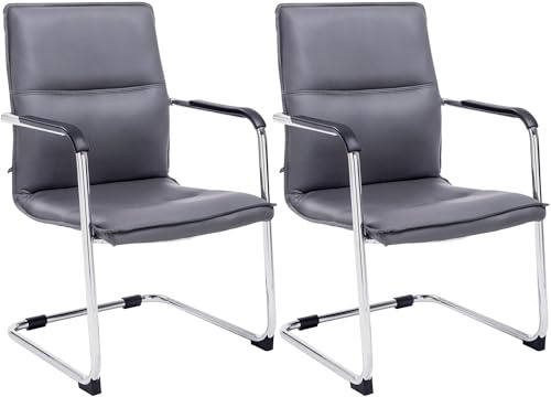 CLP Freischwinger Stühle 2er Set mit Armlehnen Seattle, Moderne Esszimmerstühle gepolstert mit Kunstlederbezügen, Gestelle in Chromoptik, Farbe:grau