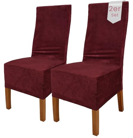 Scheffler Home Stuhlhussen Samt Bordeaux 2er Set Puma | Weiche Velours-Stuhlbezüge, elastisch und waschbar, für Hochlehner, Polsterstühle und Esszimmerstühle