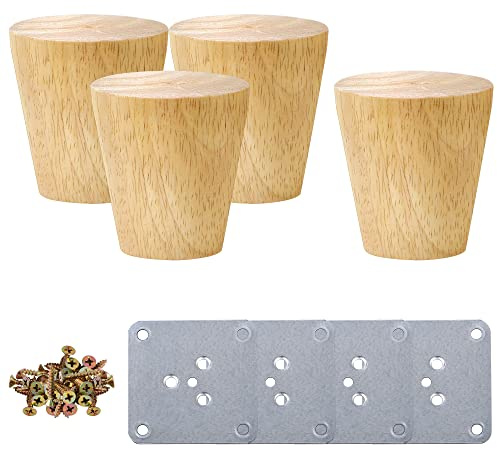 sourcing map Wood Furniture Legs, 2 Inch Sofa Legs Round Solid Wood Couch Legs with Mounting Plate, Replacement Feet for Armchair Recliner Coffee Table Dresser Set of 4