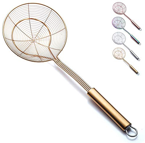 Scrematrici a ragno con filtro in oro per cucina,Kyraton cucchiaio scanalato in acciaio inossidabile con placcatura in oro e titanio