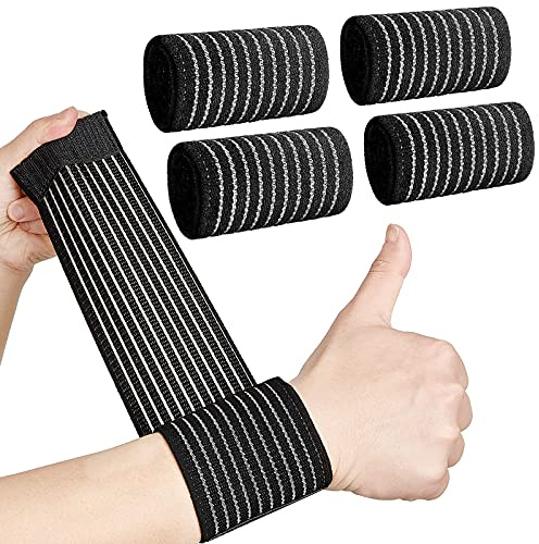 Sumind 4 Pieces Wrist Brace bands Wrist compression strap tennis support wrap Adjustable brace for carpal tunnel elastic bands for pain for Women Men Weightlifting Working out Fitness, Black