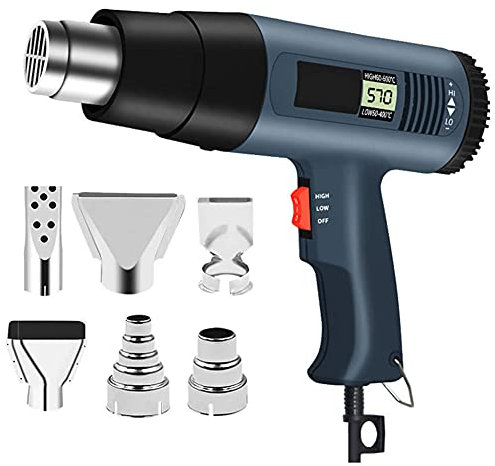 Pistola de Aire Caliente 2000w con Pantalla LED, 8 Accesorios de Boquilla, Calentamiento Rápido en Segundos, Temperatura Ajustable para Soldar, Decapar, Secar y Descongelar