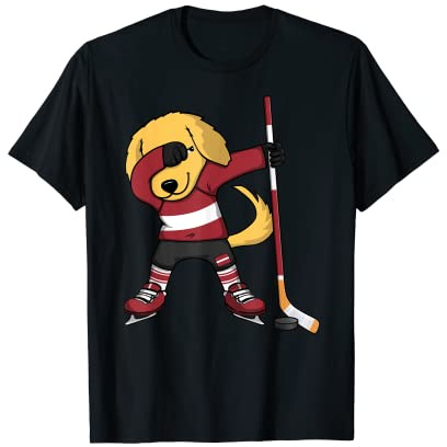 Dabbing Golden Retriever Latvia Ice Hockey Fans Jersey Sport T-Shirt