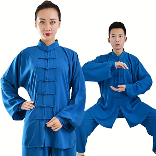 Kung Fu Vêtements Tai Chi Uniformes Kung FU Costume Arts Martiaux Costume Tenue Wing Chun pour Homme Et Femme,Blue-M