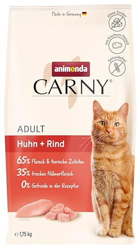animonda Carny Katzen Trockenfutter Huhn und Rind (1 x 1,75 kg), Trockenfutter für ausgewachsene Katzen ohne Zucker und Getreide, mit frischem Hühnerfleisch und Rinderprotein
