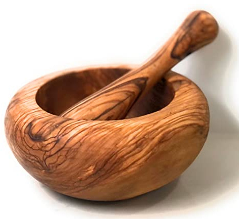 Orchard Hardwood - Juego de mortero y mortero de madera de olivo rústico de 5.5 pulgadas