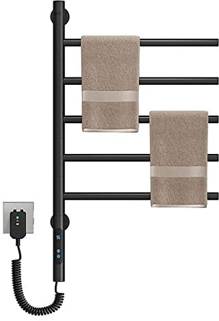 Porte-serviettes électrique chauffant mural, rotatif avec minuteur, 1H-8H, 82 W, température réglable pour salle de bain, cuisine (noir)