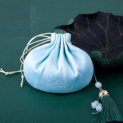 qbodp 4 Stücke Chinesische Duftsäckchen Säckchen Beutel Bestickte Lotus Beutel Kordelzug Geschenkbeutel Leer Duftbeutel Mit Quaste,Hanfu Accessoires Anhänger,Blau