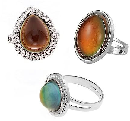 3Pcs Original Oval Mood Ring Adjustable Size Retro Style Water Drop Round Color Changing Finger Ring Set Ring Jewelry (oval round drop)