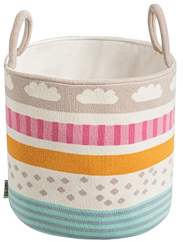 howa Spielzeugkorb Aufbewahrungskorb Kinderzimmer Ø 26 cm, H-28 cm 8905 | Spielzeugaufbewahrung Korb „be happy“, hochwertiger Strickkorb aus 100% Baumwolle