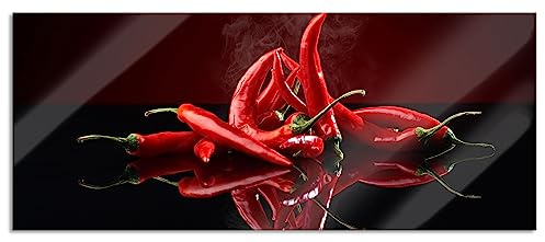 Pixxprint Glasbild Panorama, Wandbild aus Echtglas, Feurige rote Chili Schoten, 100x40 cm, inkl. Aufhängung und Abstandshalter
