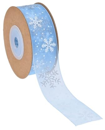 Yurosiay Schneeflocken Organzaband 10 Yard×25mm Weihnachten Organzaband Glitzer Organza Geschenkband Schleifenband Weihnachtsbänder Weihnachtsbaum Band Tüllband Schimmer Organza Dekoband Blau