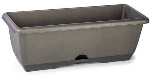 Acan Tradineur - Jardinera para balcón con Plato Integrado - Fabricado en plástico - PLFT - Capacidad de 10 litros - 17 x 50 x 19,5 cm - Color Antracita