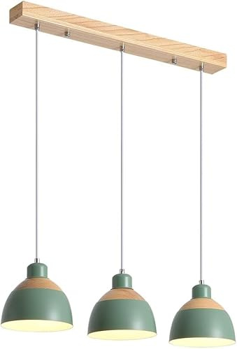Beasiu-Eletro Retro Holz Hängeleuchte 3-Flammig Esstischlampe Grün Metall Pendelleuchte Industrie Höhenverstellbar Hängelampe für Esszimmer Küche Cafe Theke Innen Büro Pendellampe