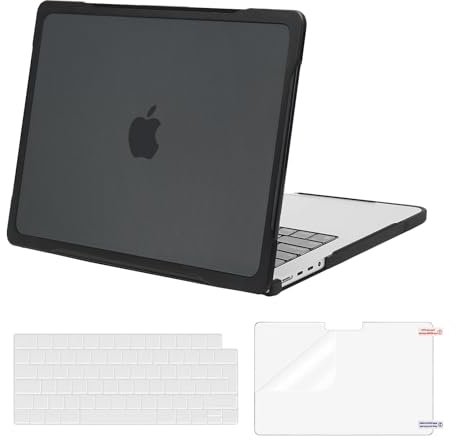 MOSISO Kompatibel mit MacBook Pro 14 Zoll Hülle 2025-2021 M5 M4 M3 M2 M1 A3434 A3112 A3185 A3401 A2918 A2992 A2779 A2442, TPU-Stoßfänger Kratzfeste Hartschale&Tastaturschutz&Displayschutz, Schwarz