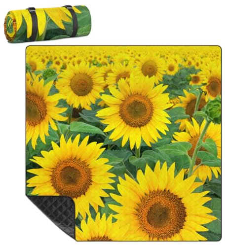 Mularoka Sonnenblumen-Picknickdecke, wasserdicht, sanddicht, faltbar, Stranddecke, 200,7 x 200,7 cm, extra groß, tragbar, waschbar, Outdoor-Matte für Camping, Park, Gras, Wandern, Reisen